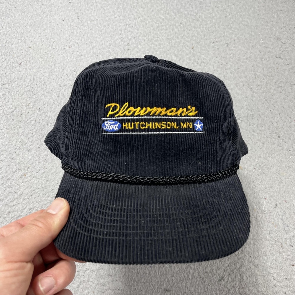 Vintage KC Plowman's Ford Hat Cap Snap Back One Size Mens Black Corduroy 80s